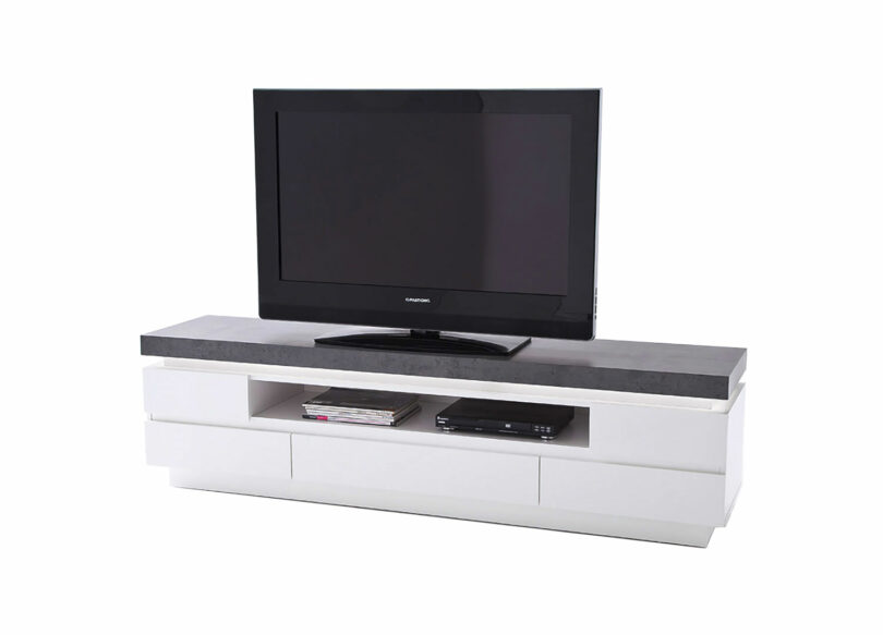 Meuble TV luminescence gris & blanc laqué