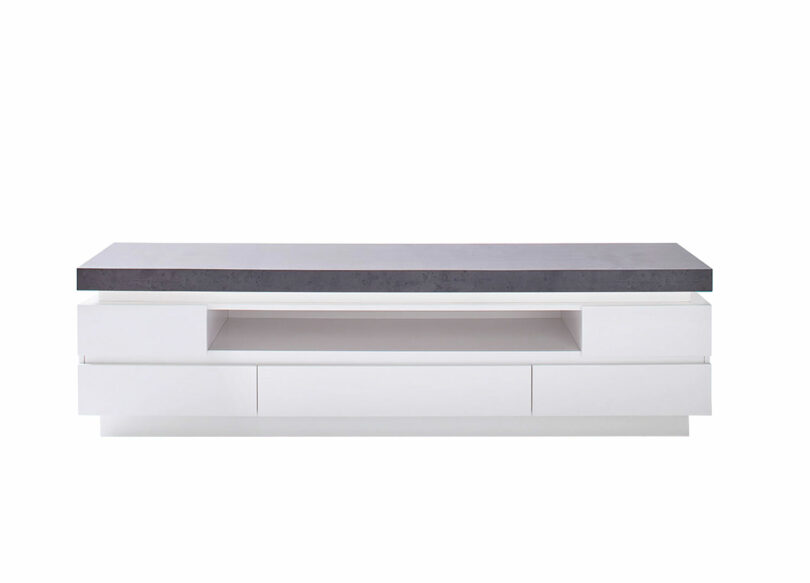 Meuble TV luminescence gris & blanc laqué