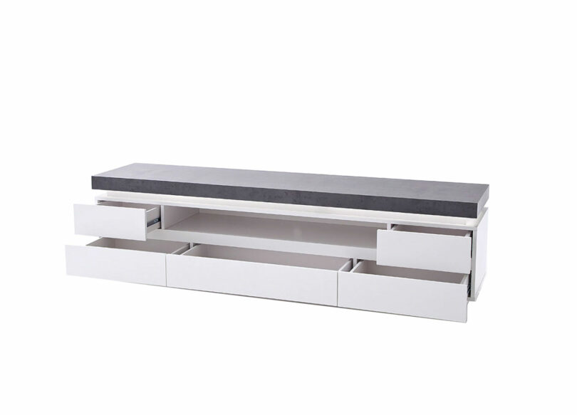 Meuble TV luminescence gris & blanc laqué