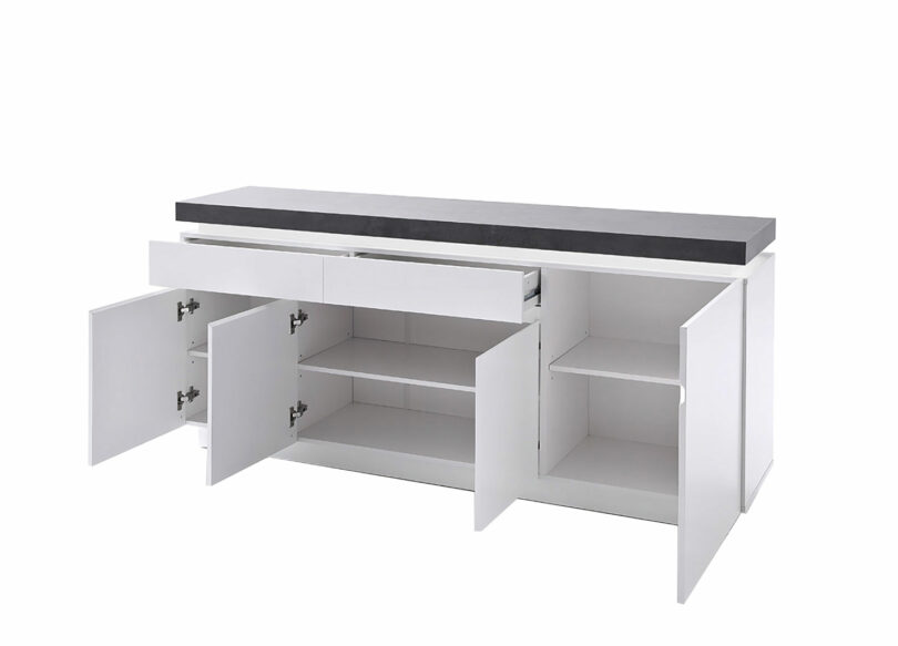 Buffet gris béton et blanc laqué à LED