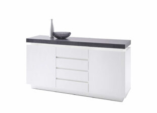 Buffet design blanc laqué & gris effet béton