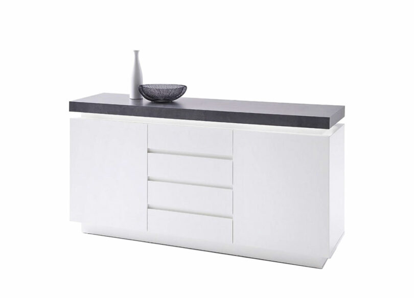 Buffet design blanc laqué & gris effet béton
