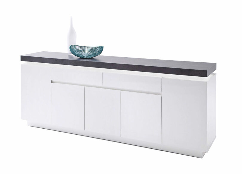 Buffet effet gris béton & blanc laqué