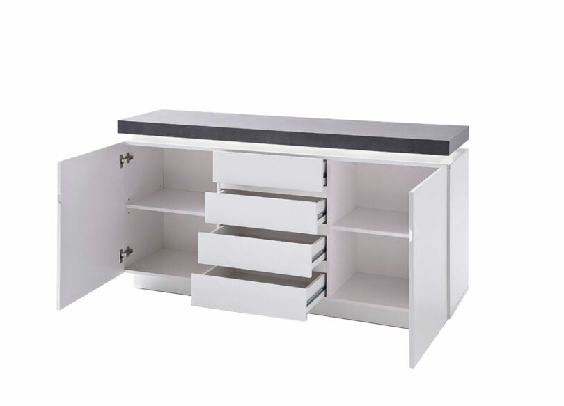 Buffet design blanc laqué & gris effet béton