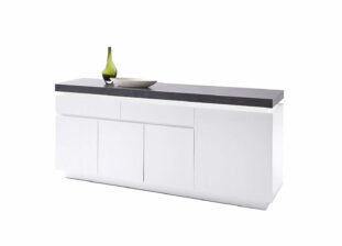 Buffet gris béton et blanc laqué à LED
