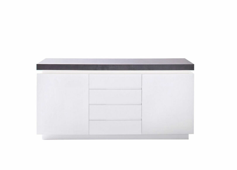 Buffet design blanc laqué & gris effet béton