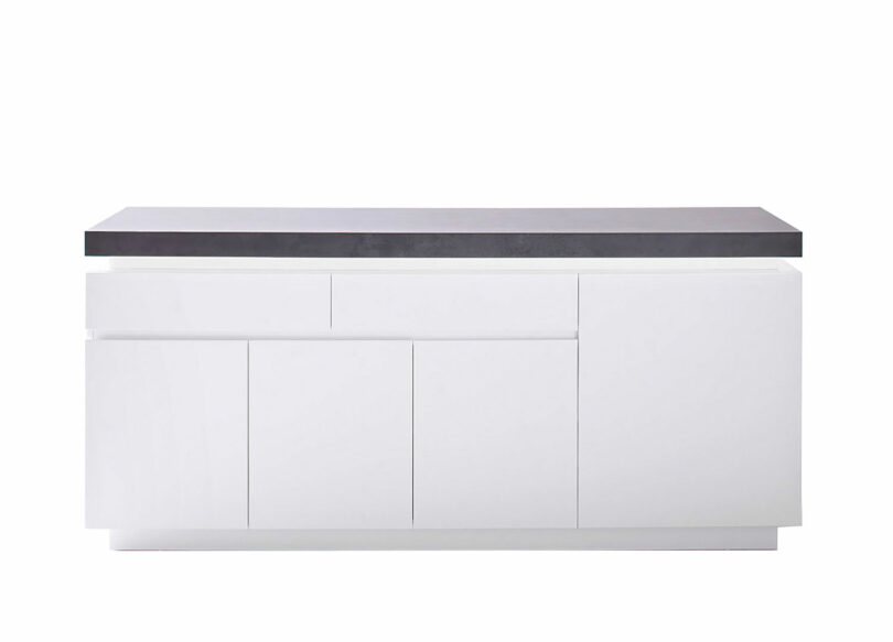 Buffet gris béton et blanc laqué à LED
