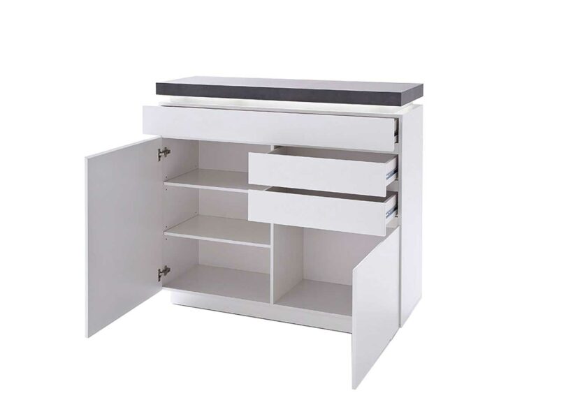 Commode gris béton & blanc laquée à LED