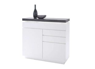 Commode gris béton & blanc laquée à LED