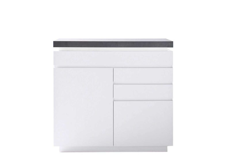 Commode gris béton & blanc laquée à LED