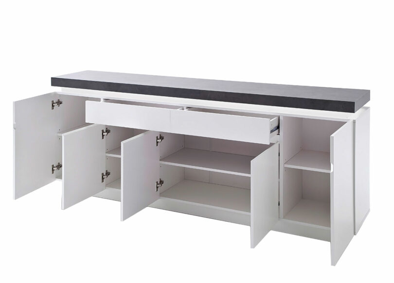 Buffet effet gris béton & blanc laqué