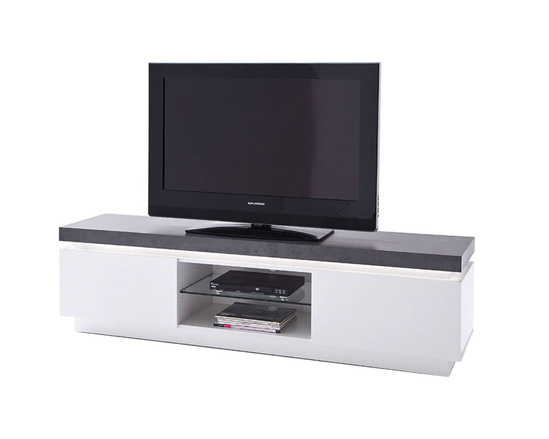 Meuble TV gris et blanc laqué avec LED
