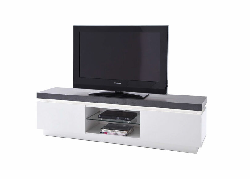 Meuble TV gris et blanc laqué avec LED