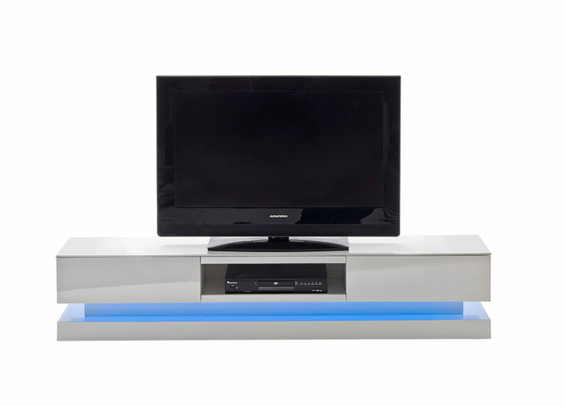 Meuble TV blanc laqué & éclairage télécommander