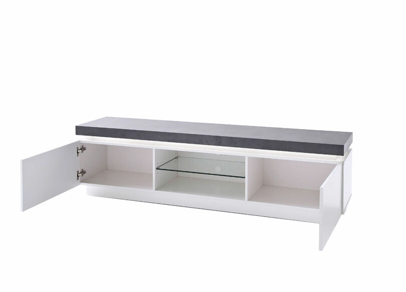 Meuble TV gris et blanc laqué avec LED