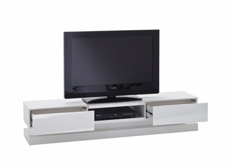 Meuble TV blanc laqué & éclairage télécommander