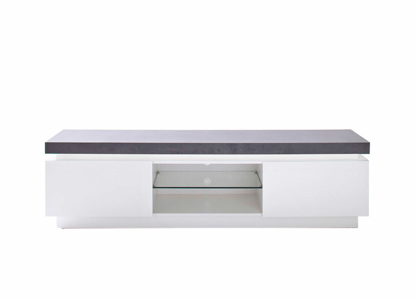 Meuble TV gris et blanc laqué avec LED