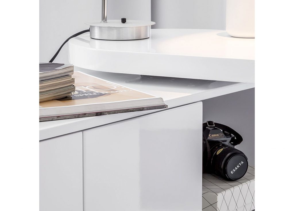 Bureau blanc laqué table pc pivotante