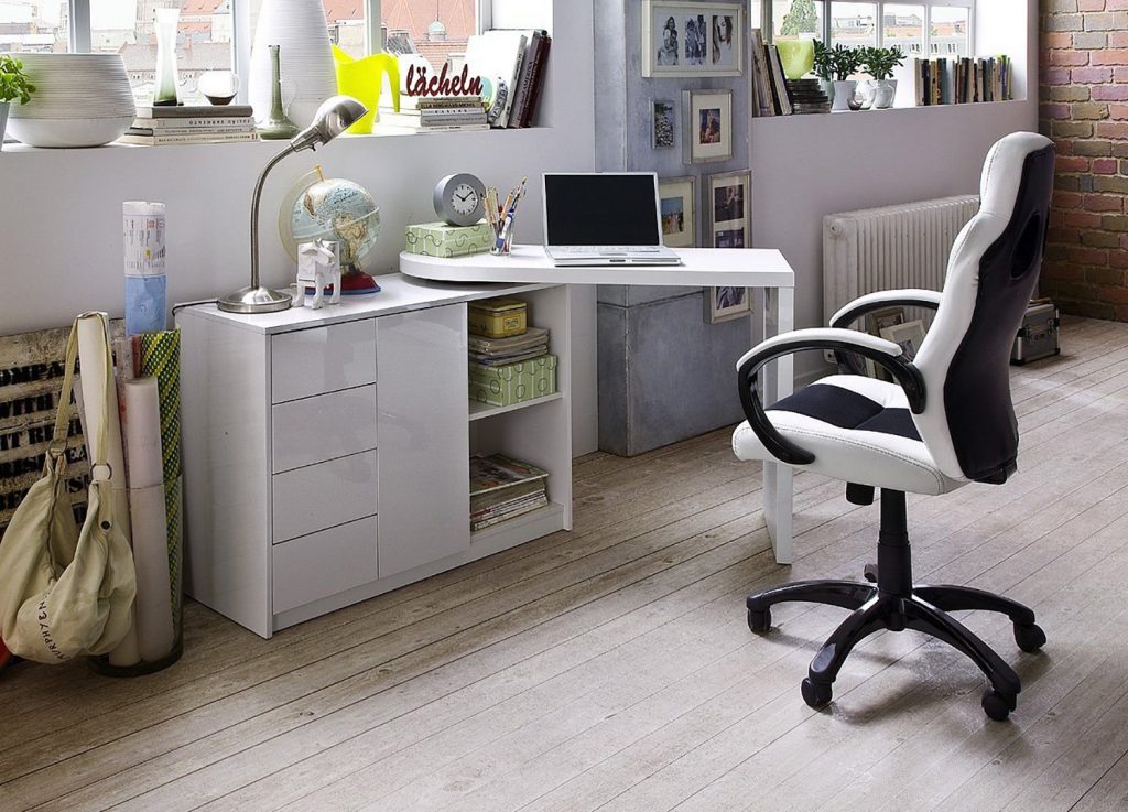 Bureau blanc laqué table pc pivotante