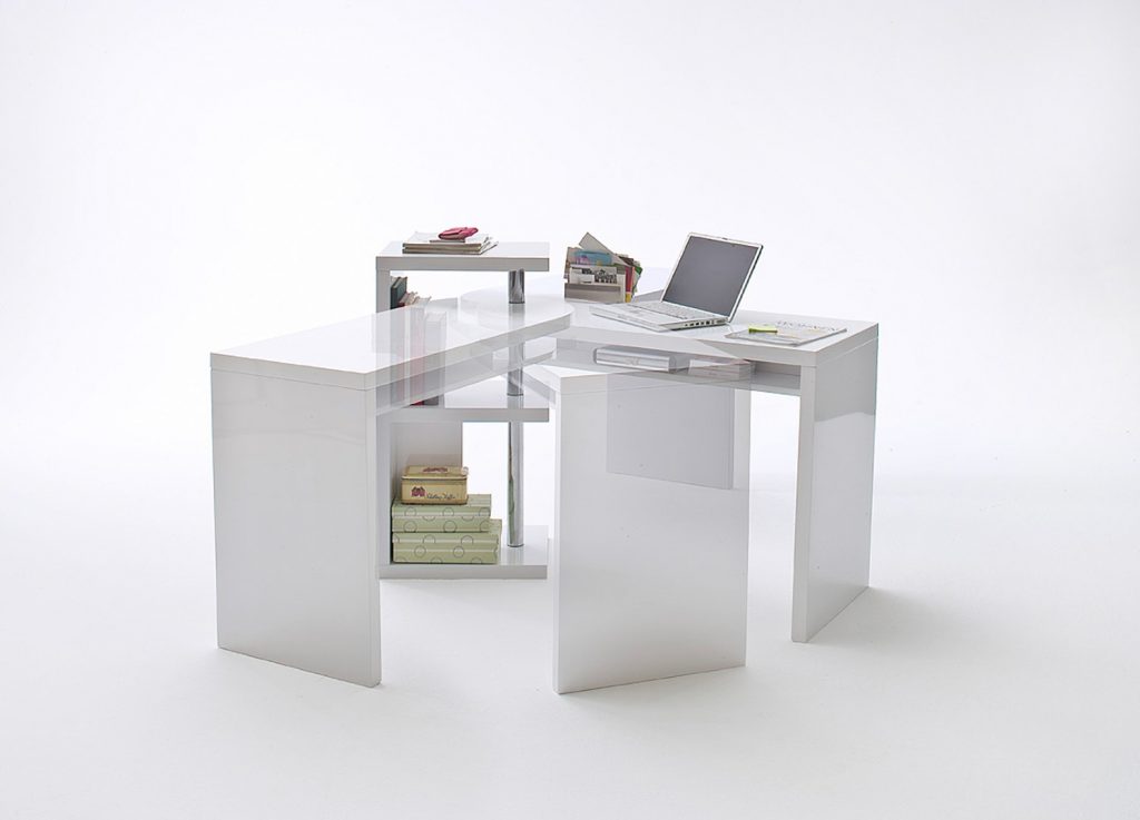 Bureau blanc laqué avec table pivotante