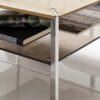 Table de salon contemporaine verre, bois et acier