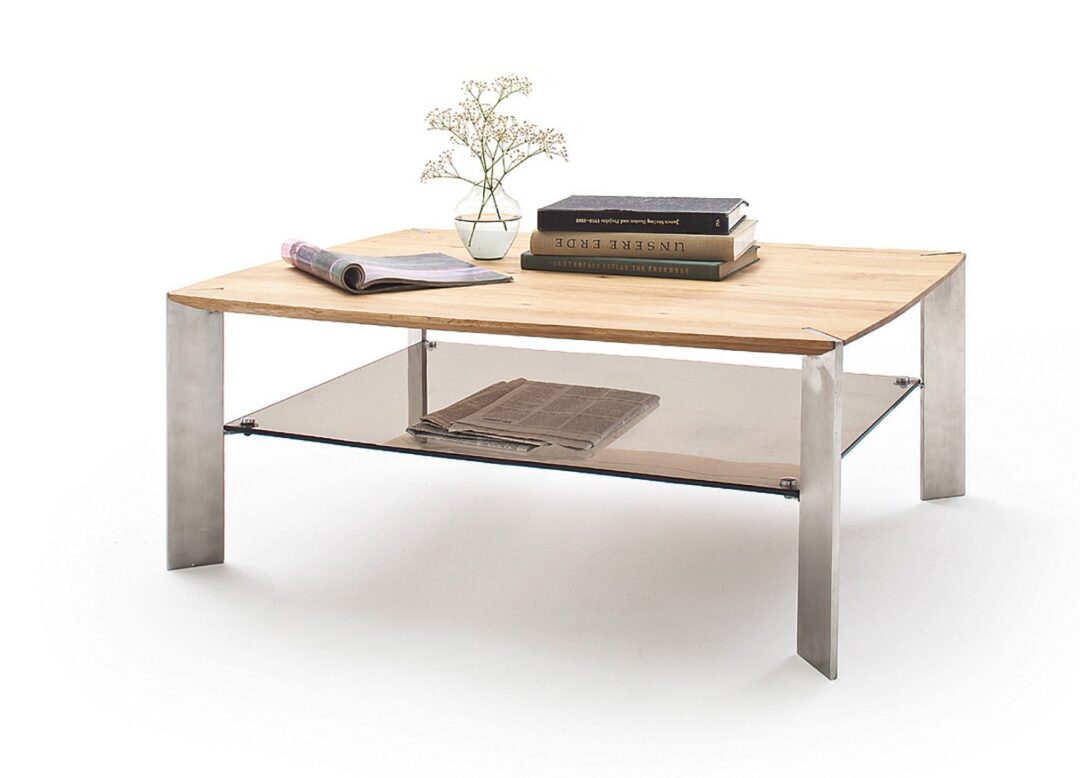 Table basse contemporaine bois verre et acier