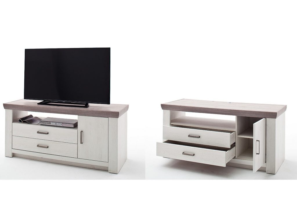 Ensemble TV bois blanc et chêne Nelson