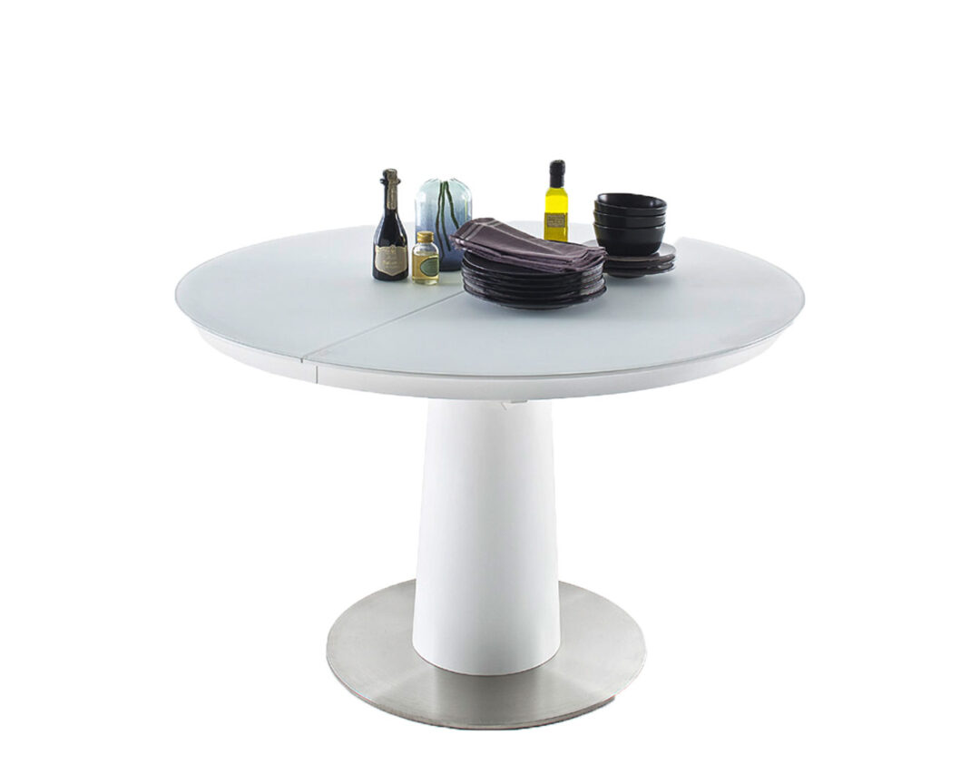 Table à manger rectangulaire extensible blanc laqué et verre blanc