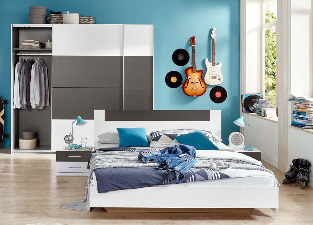 chambre complète pas cher blanche et grise