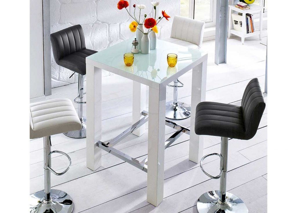 Table haute carrée blanche laqué