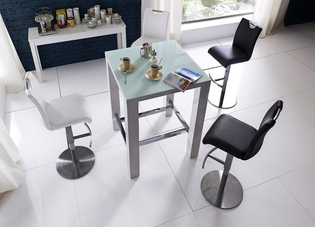 Table haute carrée blanche laqué