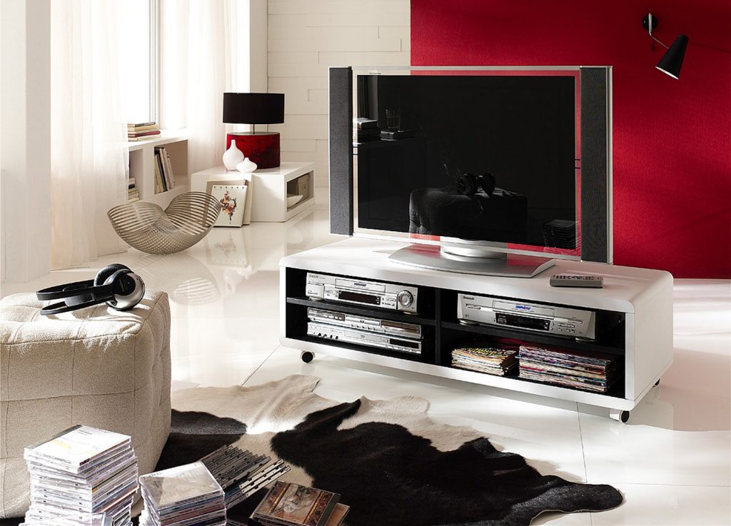 Meuble TV blanc & noir à roulettes