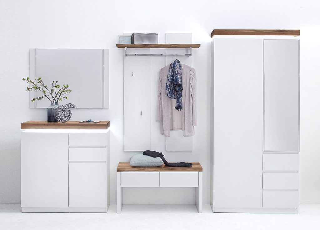 Meuble d'entrée vestiaire complet blanc et bois