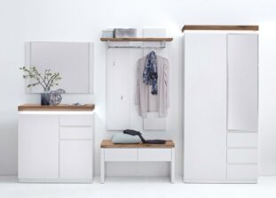 Meuble d'entrée vestiaire complet blanc et bois