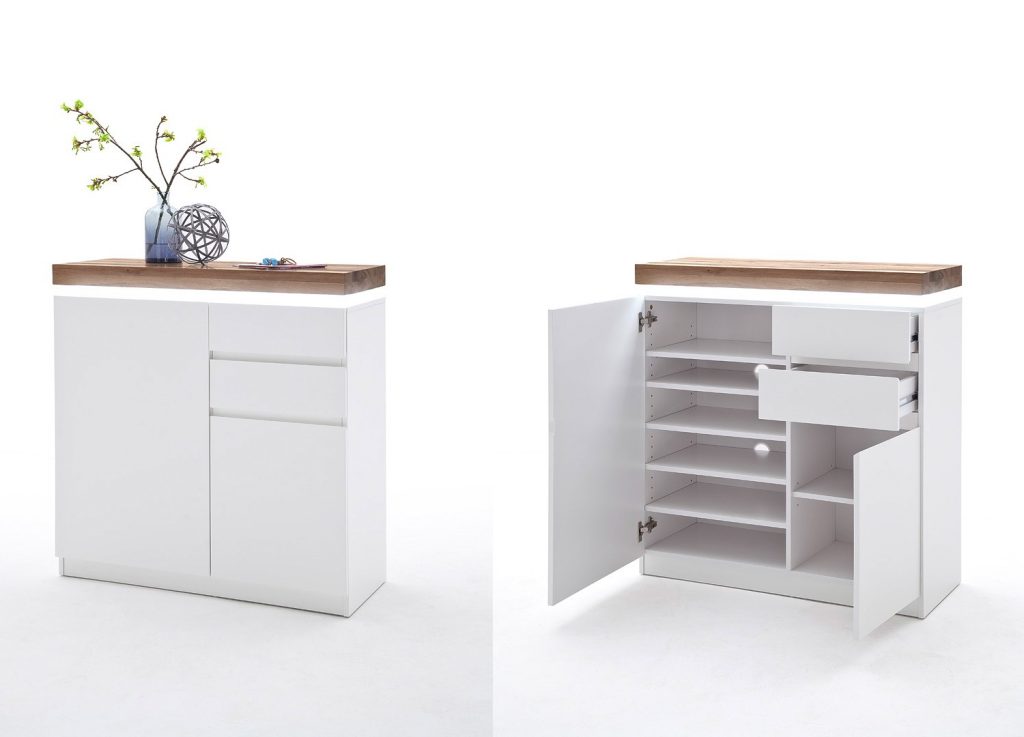 Meuble d'entrée vestiaire complet blanc et bois