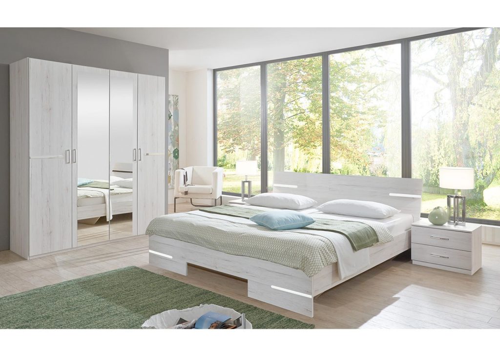 Chambre adulte pas cher décor chêne blanc