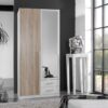 Armoire vestiaire pas cher avec miroir blanche et chêne