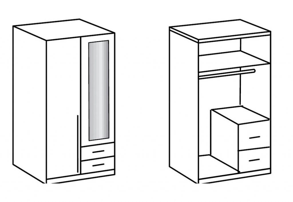 Armoire vestiaire pas cher avec miroir blanche et chêne