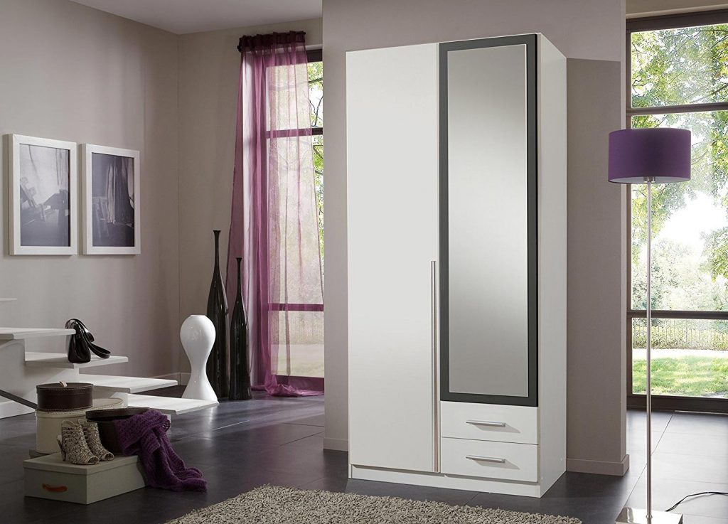 Armoire vestiaire pas cher avec miroir "blanche et déco grise"