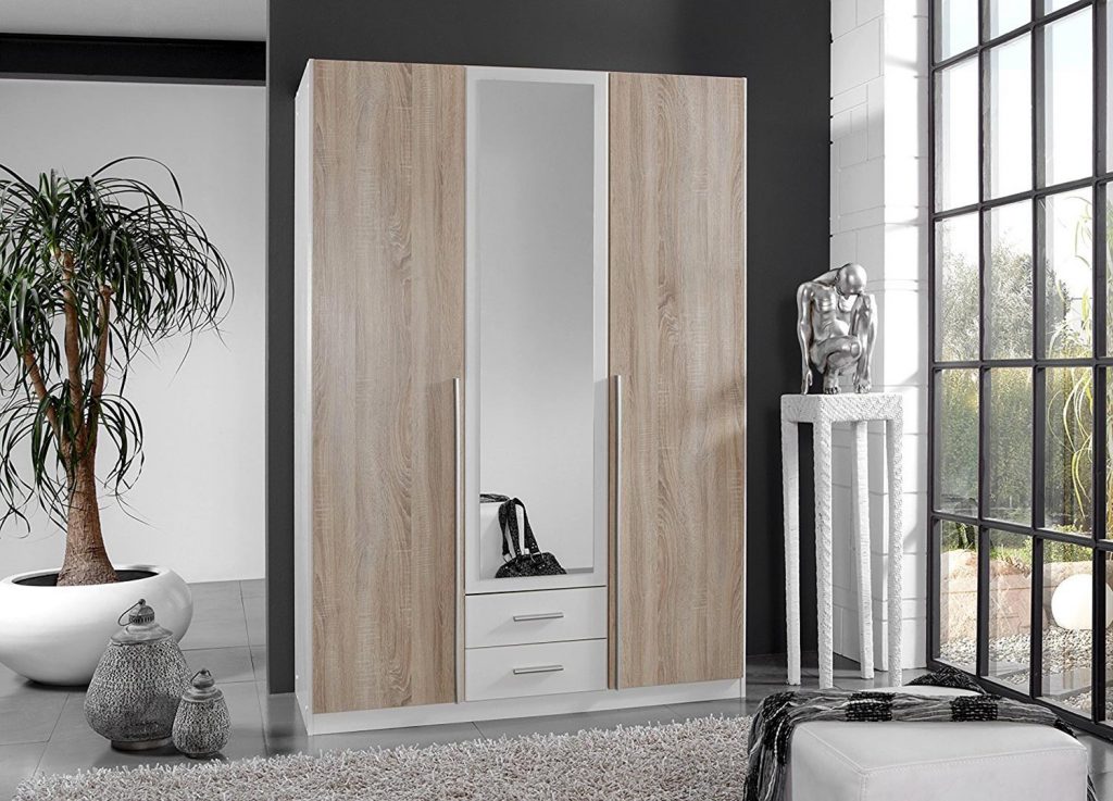 Armoire dressing pas cher avec miroir "blanche et chêne"