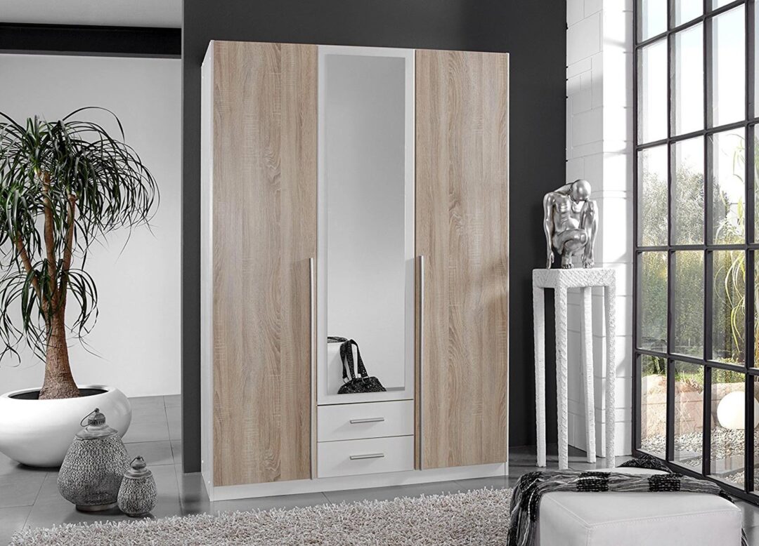 Armoire dressing pas cher avec miroir "blanche et chêne"
