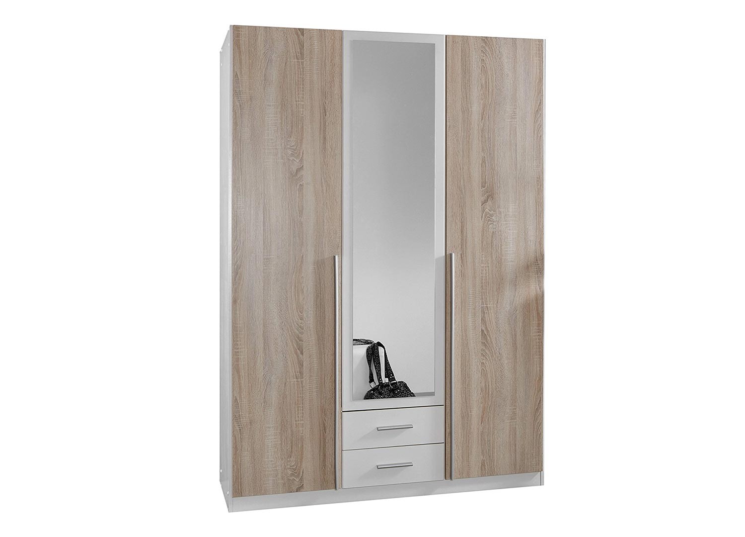 Armoire miroir de chambre blanc chêne 3 portes 2 tiroirs pas cher