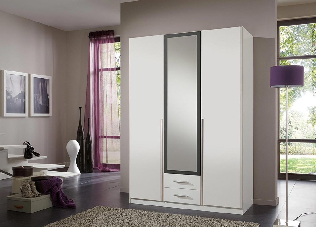 Armoire dressing pas cher avec miroir "blanche et déco grise"