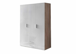 Armoire penderie blanc brillant et bois