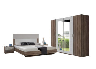 chambre à coucher pour adulte pas cher décor chêne châtaigne et blanc