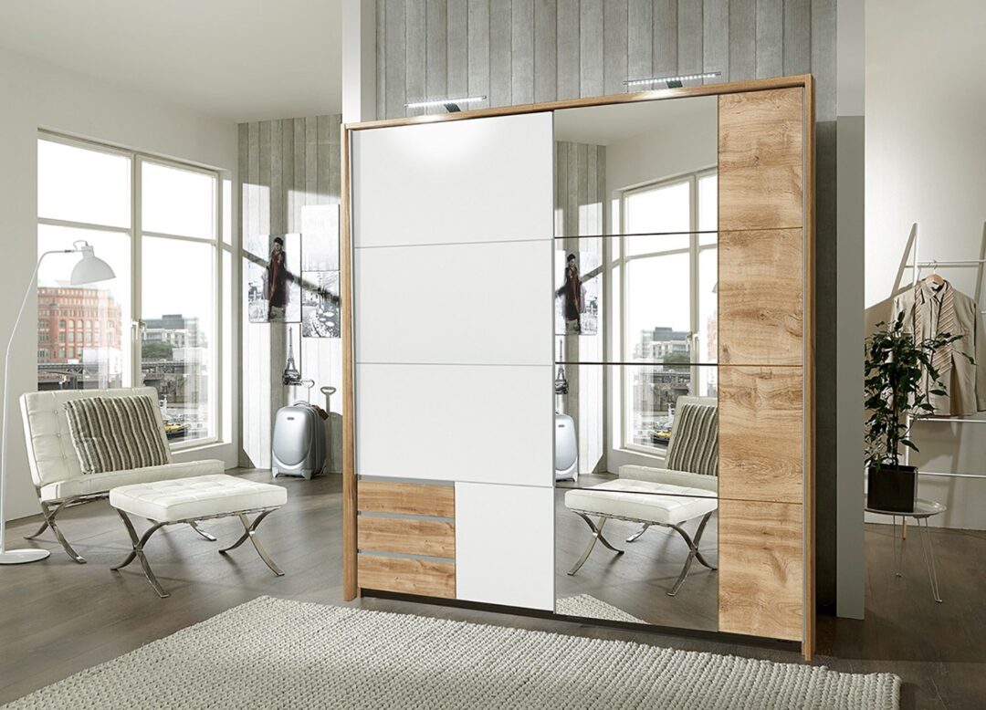 ARMOIRE MIROIR MODERNE BLANCHE ET BOIS