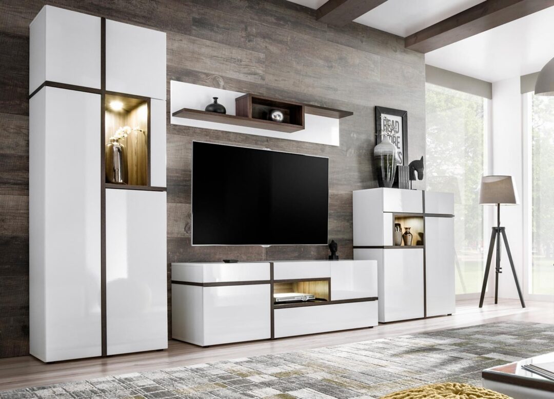 Ensemble tv blanc laqué et chêne