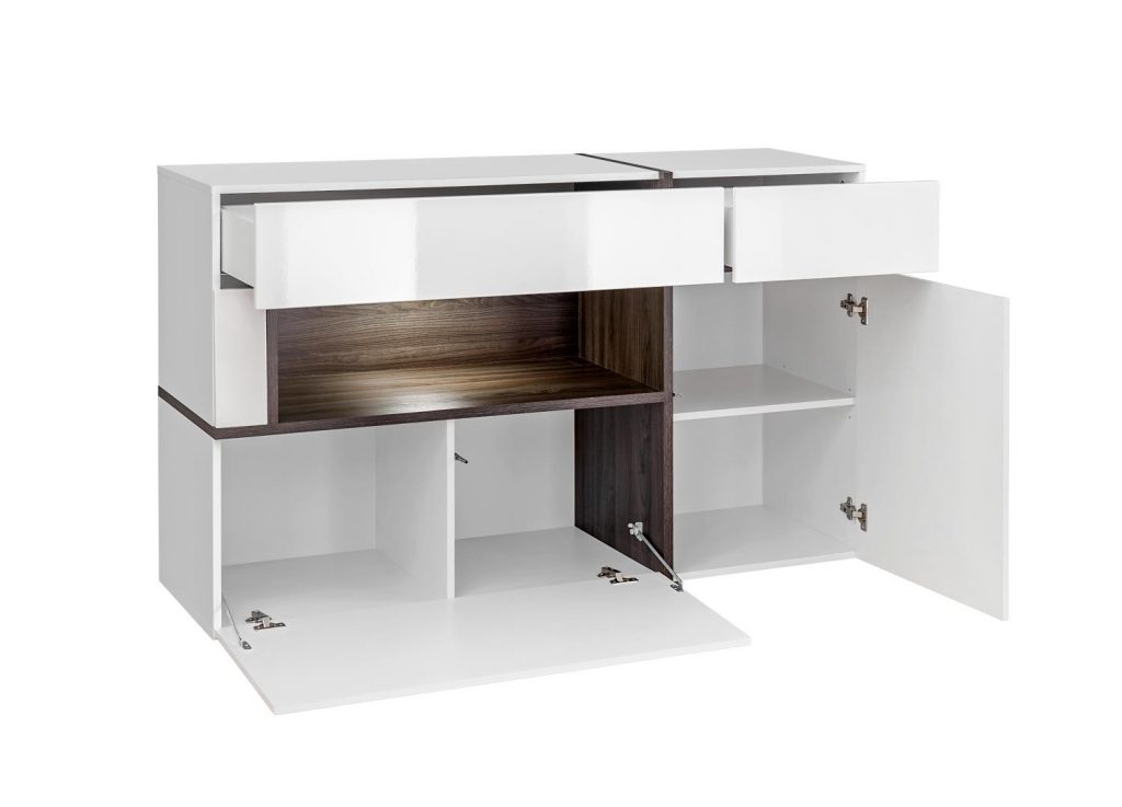 Buffet blanc laqué et bois Perla