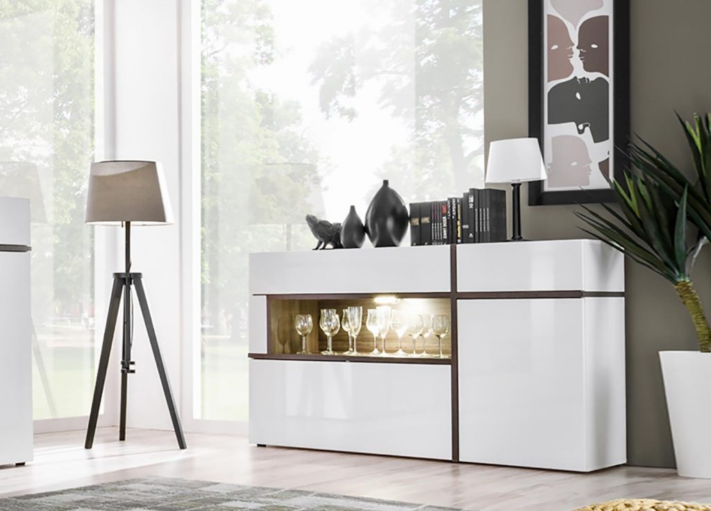 Buffet blanc laqué et bois Perla