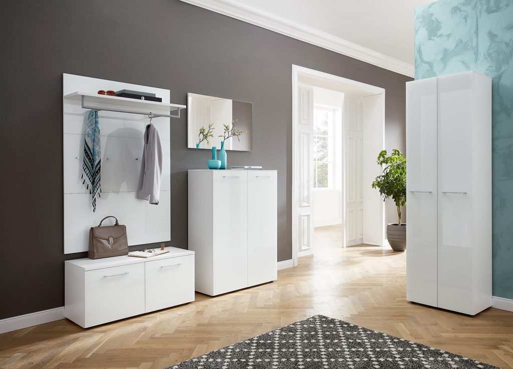 Meuble d'entrée vestiaire et rangement blanc